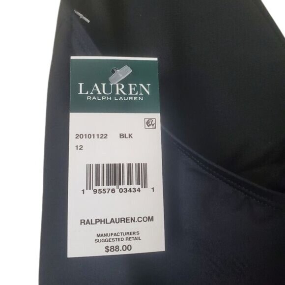 Lauren Ralph Lauren Black Halter Tankini Top Front Tie Back Swimwear Size 12 - Picture 4 of 10